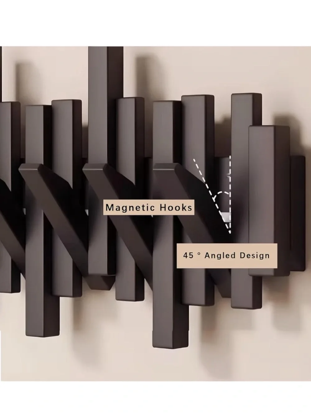 Espresso Color Modern Natural Wood Paino Wall Mounted 8 Hook Rack